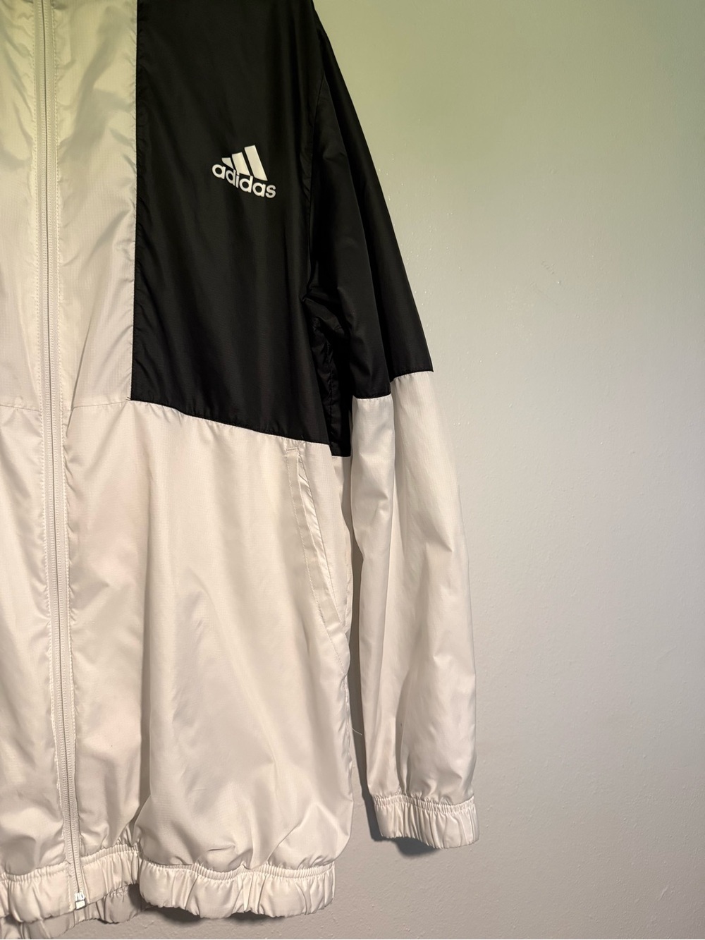 Adidas Black & White Hooded Windbreaker Full Zip - Size Large - Picture 4 of 6